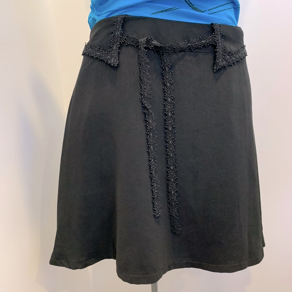 Molly Bracken Black Mini Skirt with Textured Tie Detail